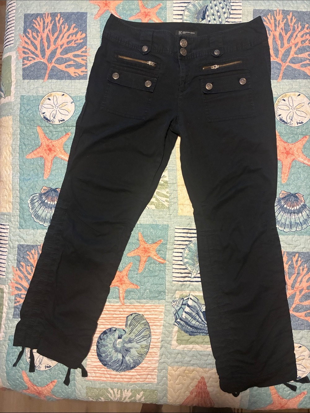 INC International Concepts Black Flare Jeans with Zip-Pocket Accents